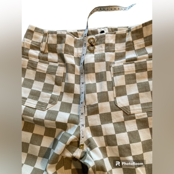 Checkered Cream & Tan Wide Leg Jeans. Size Large (Youth). - Picture 5 of 7
